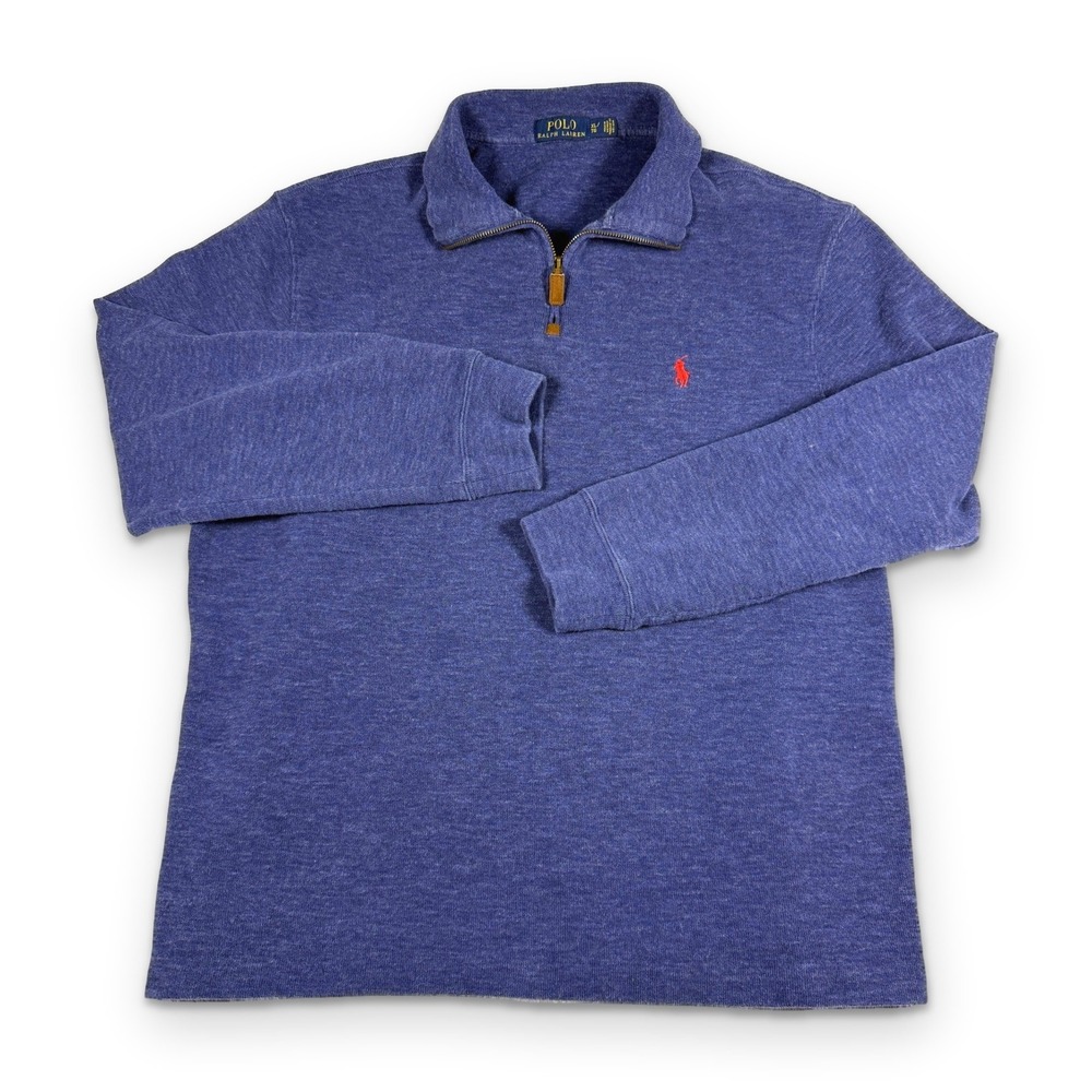 Polo Ralph Lauren Quarter Zip Pullover Mens XL Blue Heathered Cotton Sweater